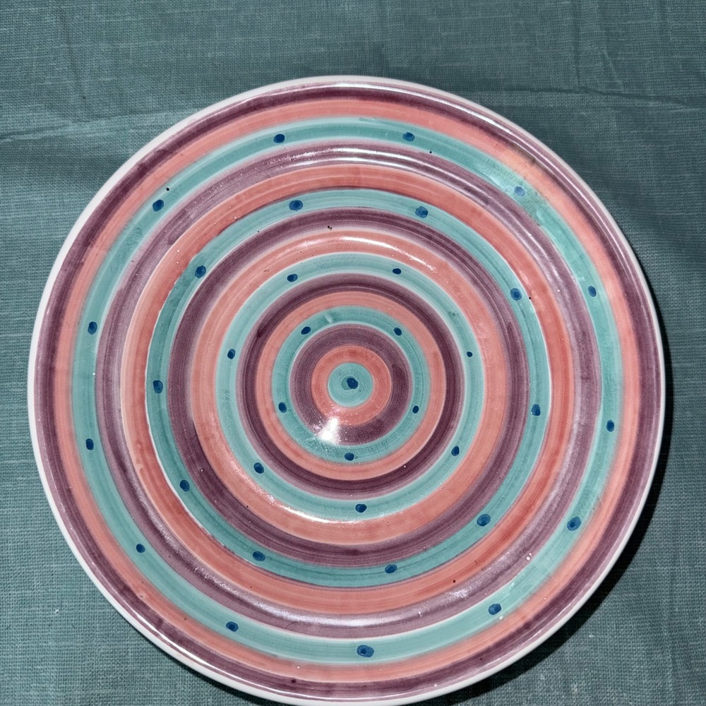 Rosanna Imports Italy Ceramic Pasta Bowl Pink Purple Teal Striped Polka Dot